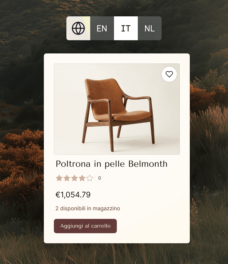 Sillón de cuero marrón Poltrona in pelle Belmonth con estructura de madera.